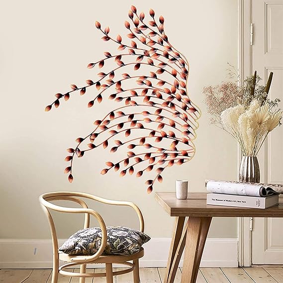 Iron Pink Tree Leaf Wall Mounted Art (Height: 48 Inches)