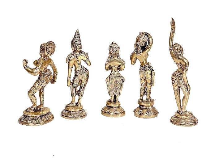 Brass Beautiful Dancing Lady Statue 5 Piece-Set (Height: 6.5')