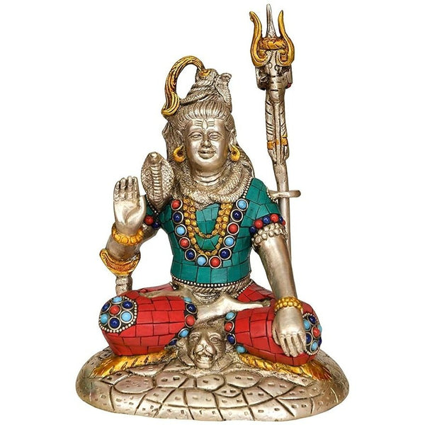 Brass Lord Shiva Granting Abhaya, Height: 7.4" Mandir Setting