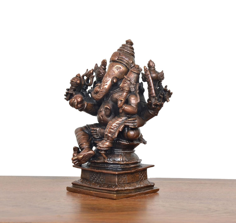 Copper Lord Ganesha  Seated with Riddhi Idol  (Height 4.5 Inch)