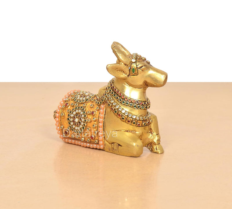 Brass Shiva Seated Nandi Statue (Height 4 Inch)