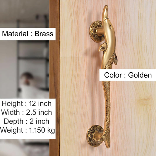 Brass Dolphin Fish Design Door Handle Pair (Pack of 2) (Height : 12 inch)
