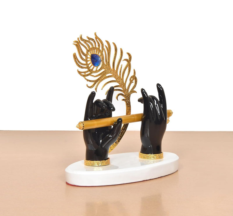 Resin Black Krishna Ji Hands with Flute Figurine (Height: 7 Inch)