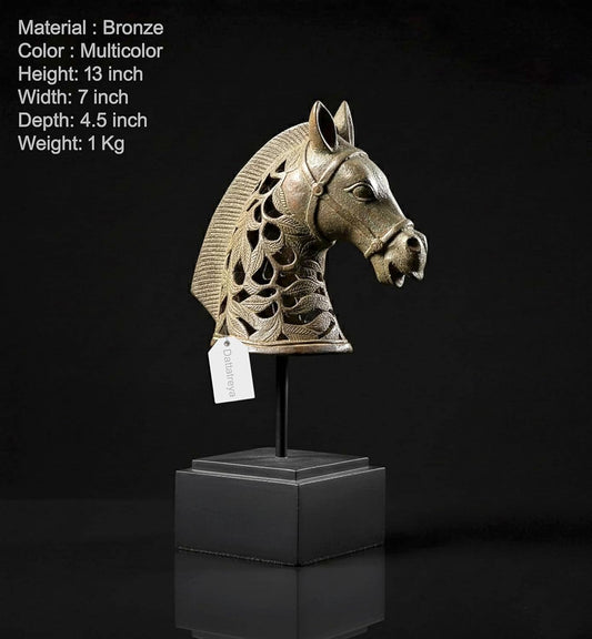 Vintage Indonesian Bronze Horse Head on Stand (Height: 13 Inches)