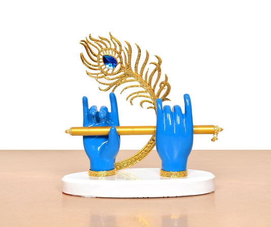 Resin Blue Krishna Ji Hands with Flute Decor (Height: 7 Inch)