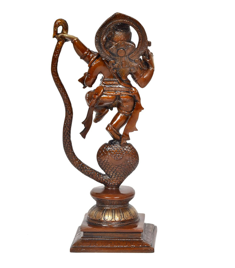 Brass Lord Ganesha Dancing on Serpent Shesha - Hindu Deity Idol for Puja and Gifts (Height 11.5 Inch)