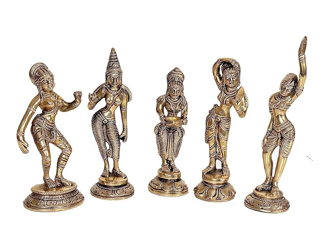 Brass Beautiful Dancing Lady Statue 5 Piece-Set (Height: 6.5')