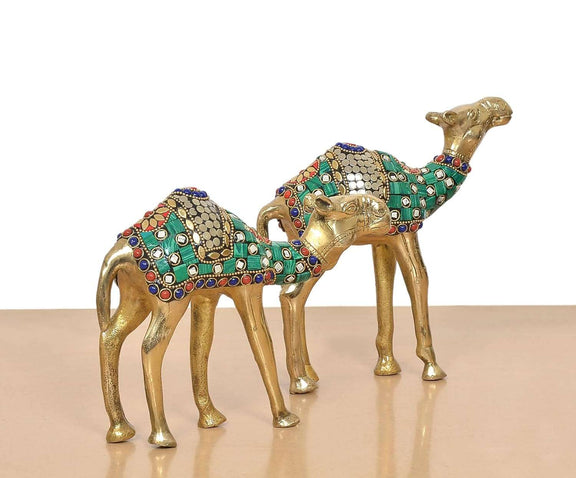 Brass Camel Figurine Showpiece Pair (Height : 7 inch)