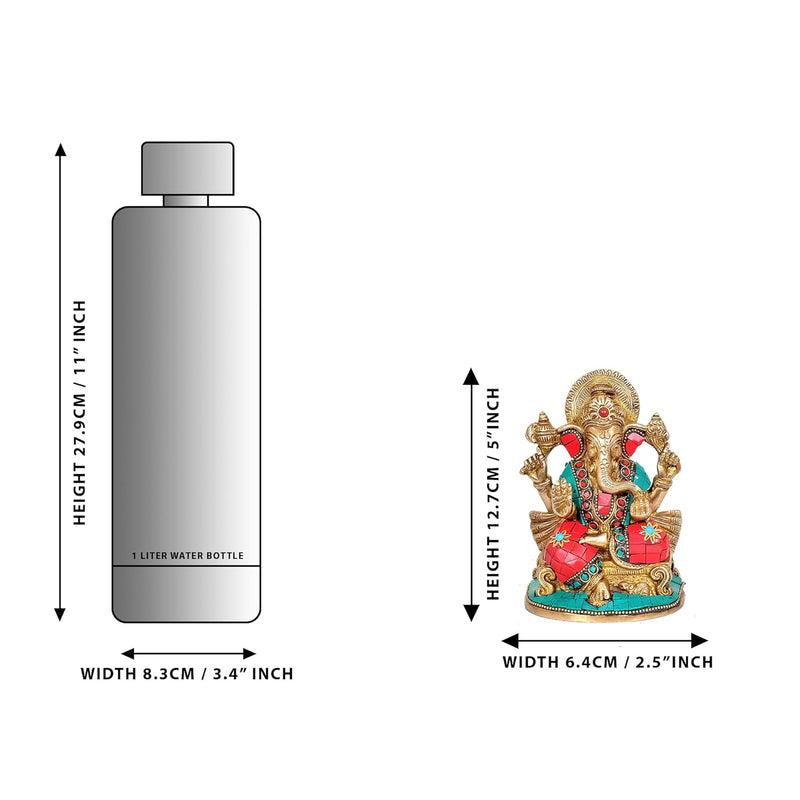 Brass Raja Ganesha Statue with stone work (Height 5.5 inches)