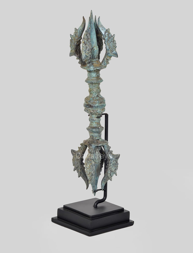 Vintage Indonesian Bronze Tibetan Buddhist Eight Pronged Small Dorje With wooden base (Height :16 inches)
