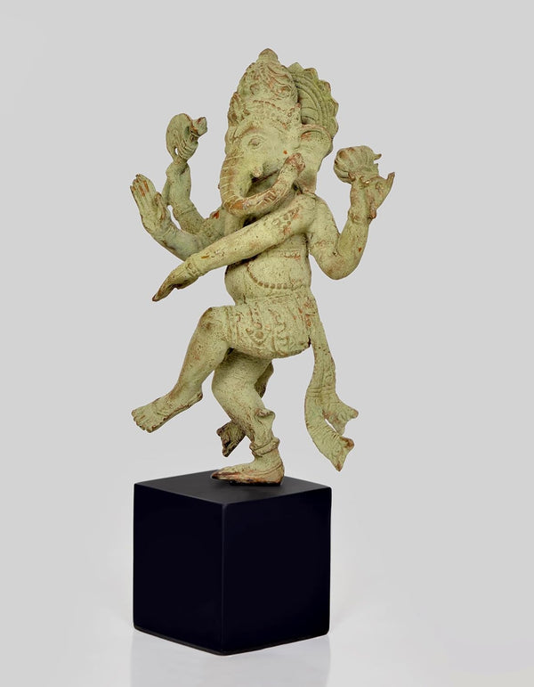 Vintage Indonesian Bronze Dancing Ganesha Statue with wooden base (Height 16 Inch) Entryway Setting