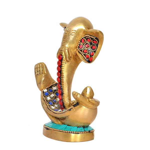 Brass Modern Ganesha Idol Ganesh Statue | for Home Decor/Office Entrance/Temple/Diwali Gift | (Height : 5 inch) Study Setting