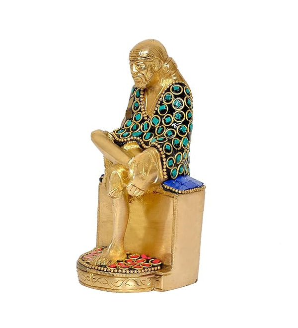 Brass Shirdi Sai Baba Statue Idol Sai Baba Religious Statue Height: 5 Inch Study Setting