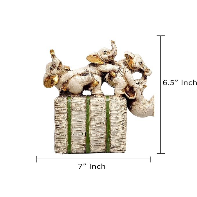 Polyresin Playing 4 Elephant with Home Decor Height 7 Inch,Multicolor