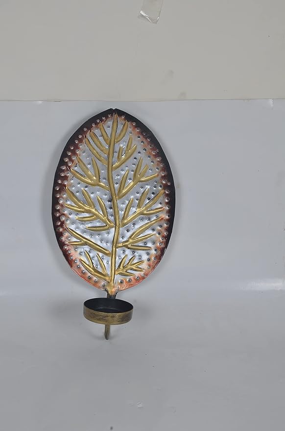 Iron Leaves Shaped Candle Holder Wall Hanging (Height: 12 Inches)