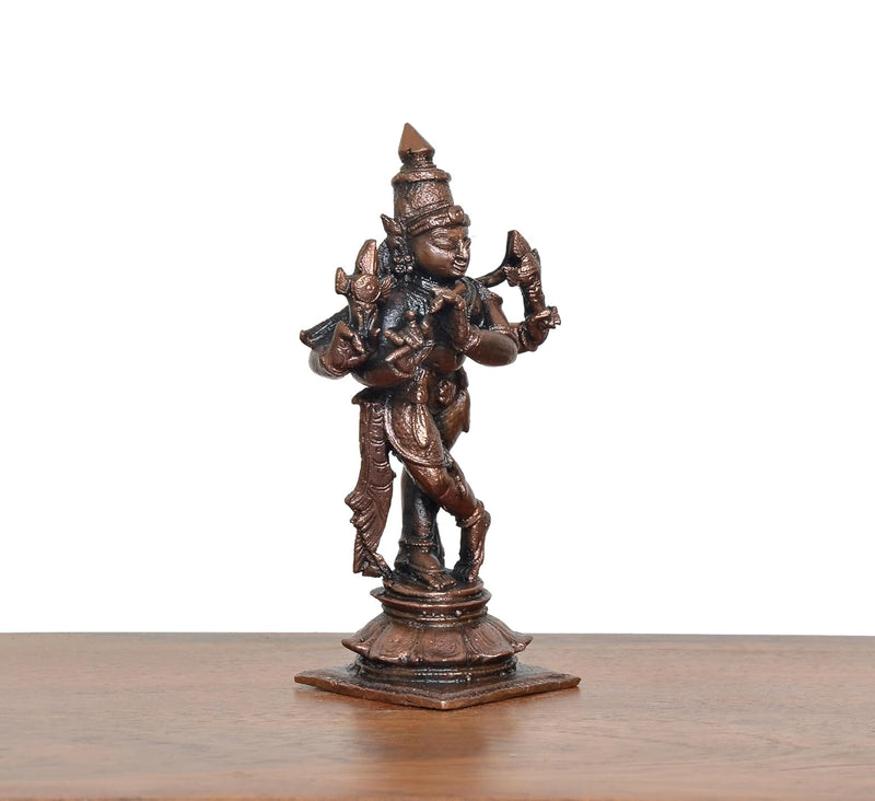 Copper Lord Krishna Playing Flute Statue (Height 4.5 Inch)