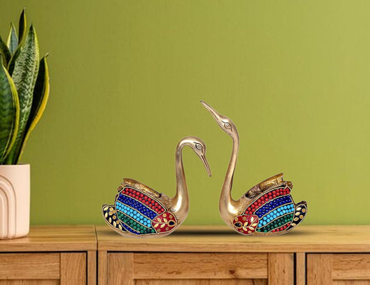 Brass Swan Pair Statue| Tissue holder | paper weight (Height: 7.5 Inches)