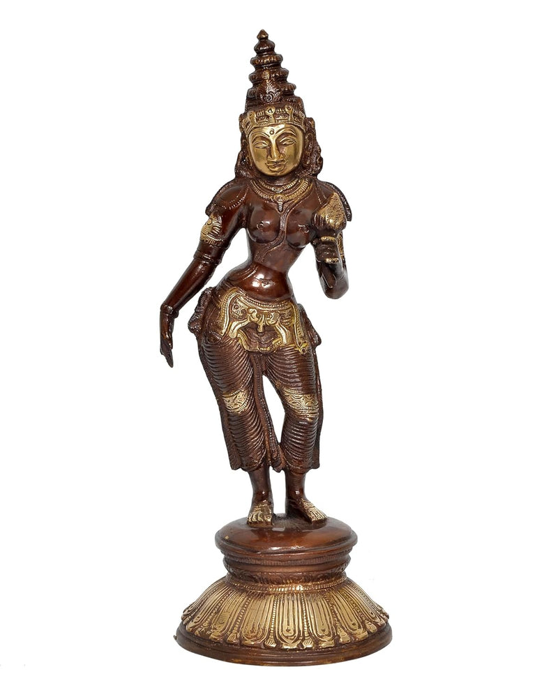 Brass Hindu Goddess Parvati Idol (Height: 10.5 Inch)