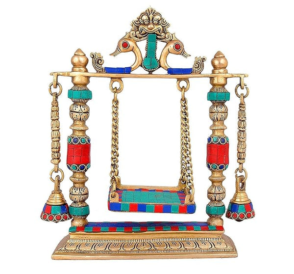 Brass Swing for Your Favourite God Jhula Hanging Bells with Chain & Kirtimukha Idol Swing Statue Any God Jhoola Murti for Home Decor Office Mandir Study Setting
