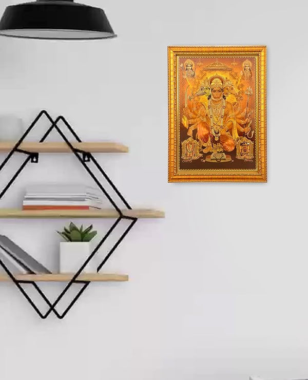 PanchMukhi Hanuman with Frame Wall Decor Length 20 Inch X Width 14 Inch Mandir Setting