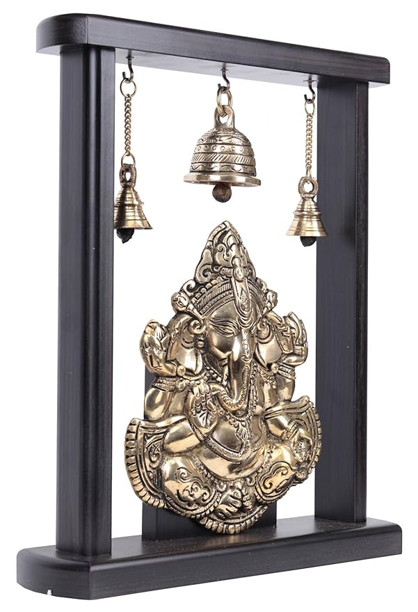Brass Lord Ganesha Idol Wall Hanging with Wooden Frame For Home Decor Wall Decor Office Showpiece Height 13 Inches Craft Detail