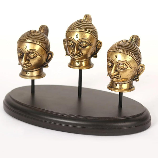 Brass Gauri (Parvati) Heads Idol on Wooden Base – Decorative Statue for Home, Office & Mandir (Height:9 Inches) Entryway Setting