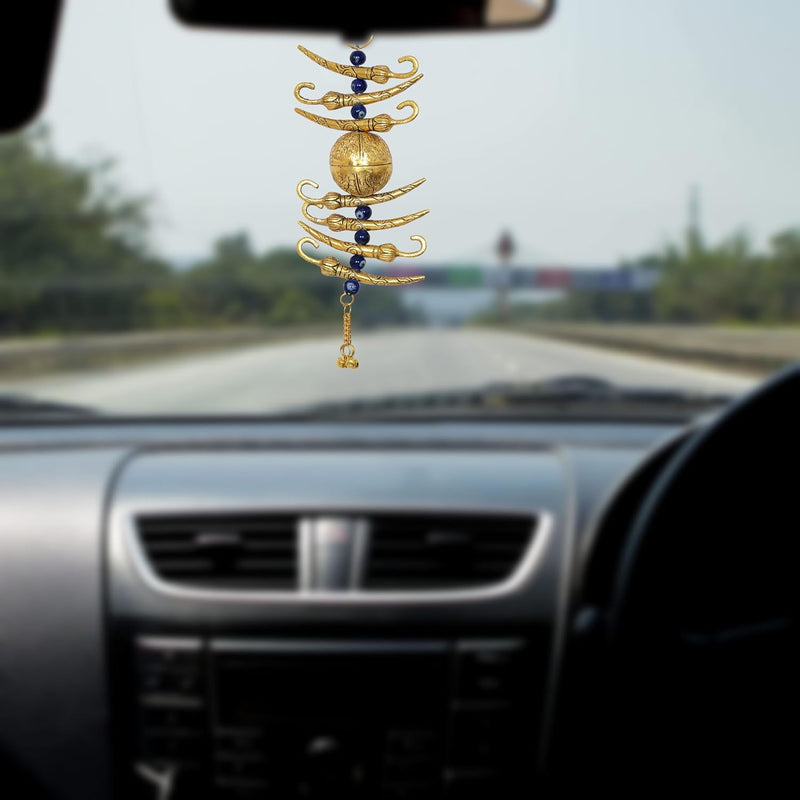 White Metal Nimbu Mirchi Nazar Battu Evil Eye Protector Hanging (Height 8 Inch)