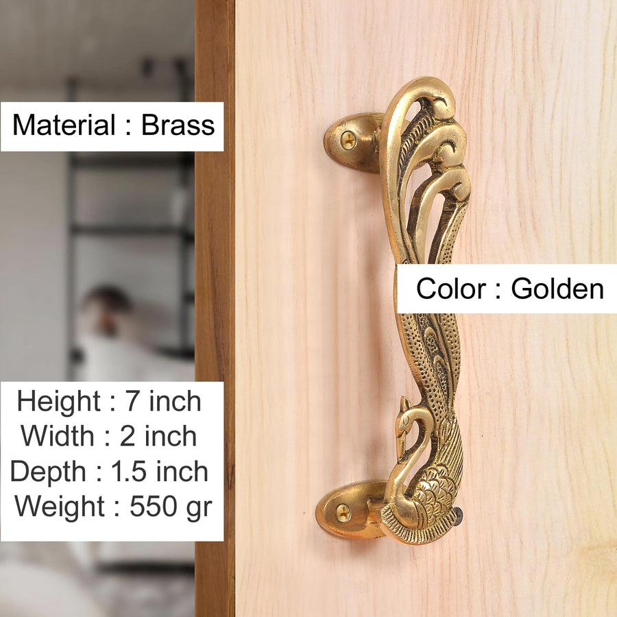 Brass Peacock Design Door Handle Pair (Pack of 2) (Height : 7 inch) Craft Detail