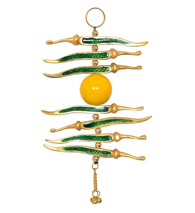 White Metal Nimbu Mirchi Nazar Battu Evil Eye Protector Hanging (Height 8 Inch)