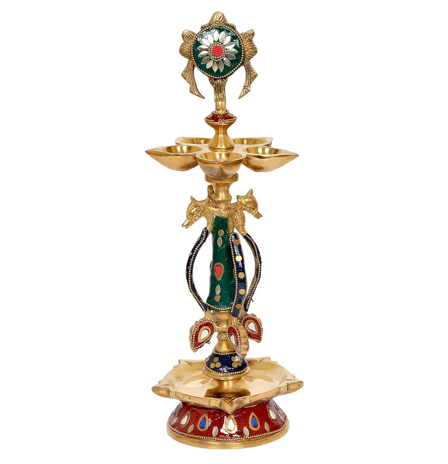 Brass Shankh Chakra Oil Lamps Diya for Home Decor Office Decor Showpiece Idol Figurine Sculpture for Home Decoration (Height 14.5 Inch) (Chakra) Craft Detail