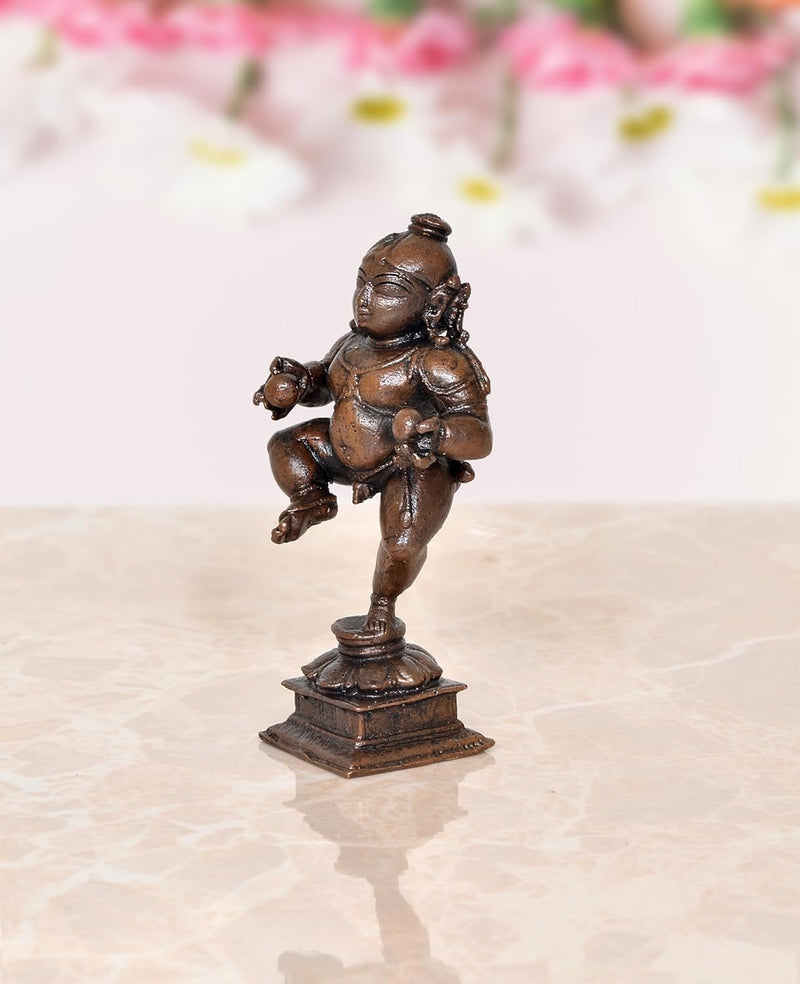 Copper Dancing Bal Krishna with Laddu Statue (Height 3.5 Inch)