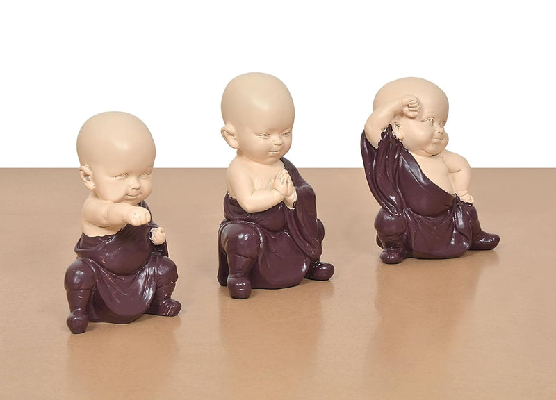 Resin Little Kungfu Buddha Monk Sculpture (Height 5 Inch) (Purple)