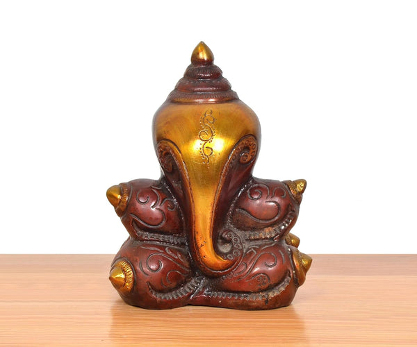 Brass Conch Shaped Ganapati Sculpture (Height 7 Inch) Study Setting
