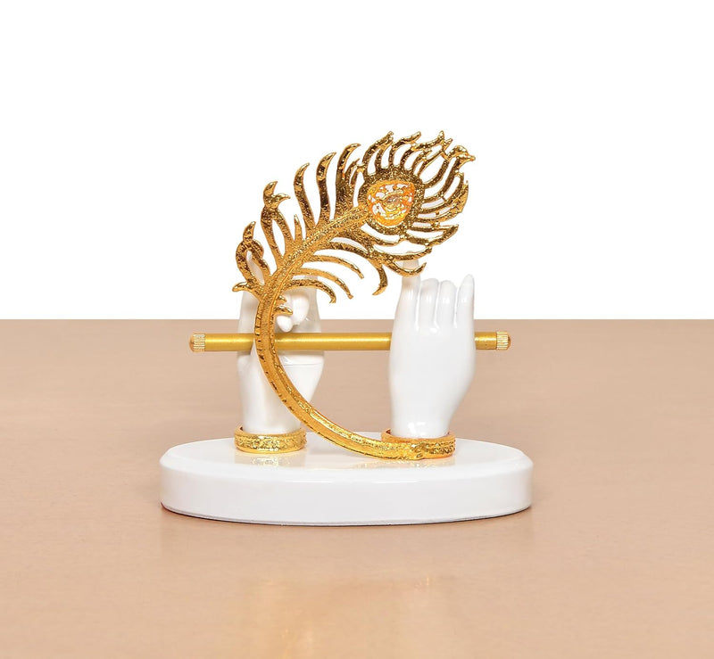 Resin White Krishna Ji Hands with Flute Figurine (Height: 4 Inch)