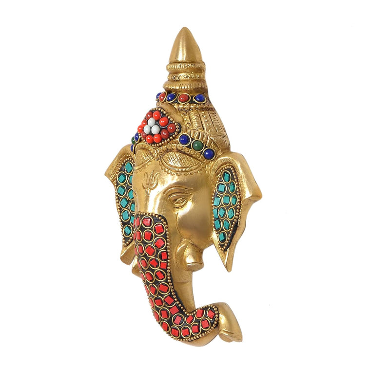 Brass Ganesha Head Wall Hanging (Height 7 Inch)