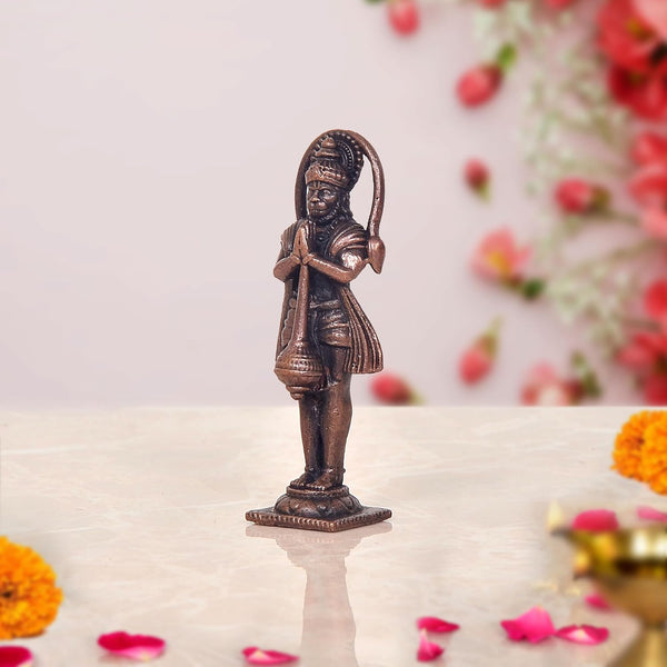 Copper Standing Divine Lord Hanuman Statue (Height 2.5 Inch) Study Setting
