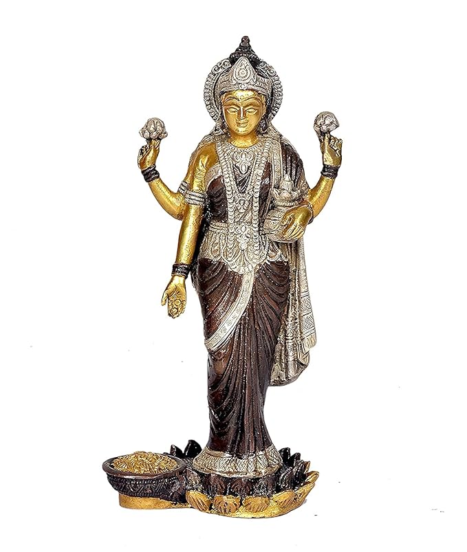 Brass Statue of Maa Lakshmi Idol Maa Lakshmi Religious Statue Height 10 Inch Craft Detail