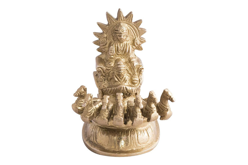 Brass Surya Dev Rath Chariot (Height 3.8-inch) Golden