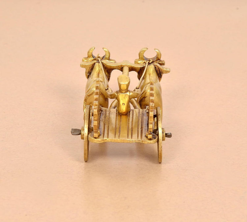 Brass Vintage Bullock Cart with Double Bull Showpiece (Height: 2 inch)