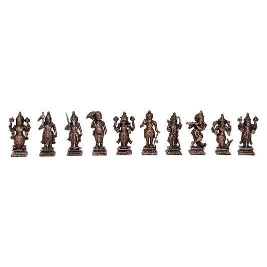 Vishnu Dashavatar Statue Idol for Home Decor Temple Pooja Idol Color-Copper (Height: 6 CM)