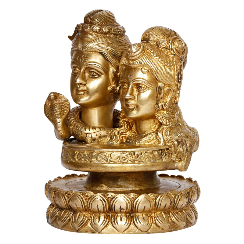 Brass Shiv Parvati Bust Artistic Idol (Height 6 Inch)