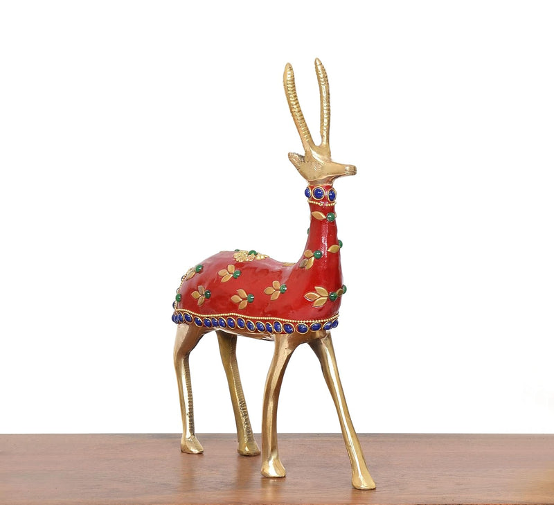 Brass Raindeer Hiran Statue (Height: 9 Inch)