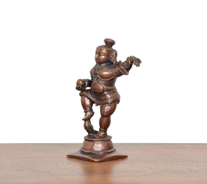 Copper Dancing Bal Krishna with Laddu  Showpiece (Height 4 Inch)