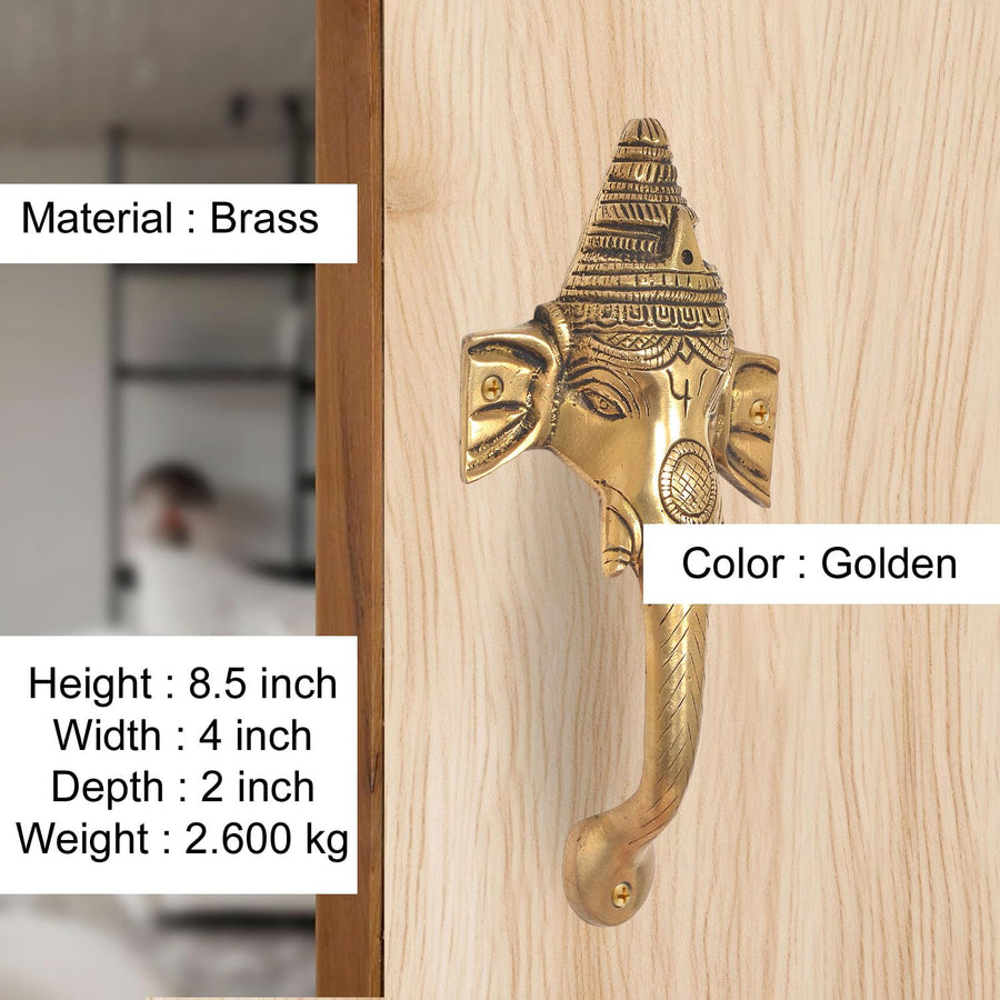 Brass Ganesha Face Door Handle Pair (Pack of 2) (Height : 8.5 inch) Craft Detail