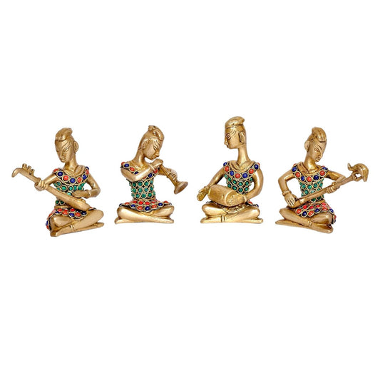 Brass Musicians Band Ladies in Brass Showpiece for Home and Office Decor (Set of 4) (Height : 4 inch)