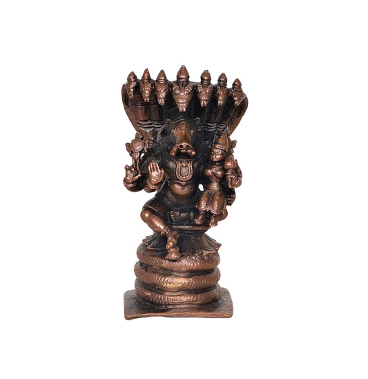 Copper God Lakshmi Varaha on Sheshnag Statue (Height 4 Inch)