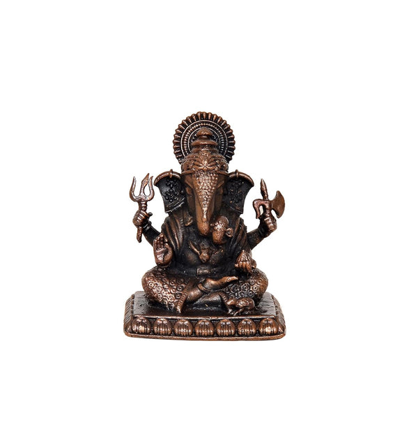 Copper Lord Ganesha Ganpati Idol Vinayak Religious Statue Copper Murti Multicolor (Height 2.5 Inch) Entryway Setting