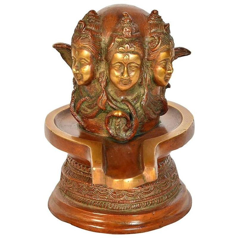 AONA Brass Trimukhi Shiva Lingam Statue | 3-Headed Lord Shiva Mukha Linga Idol