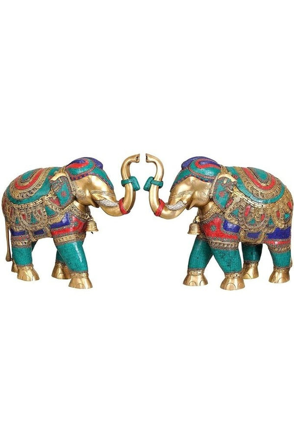 Brass Pair of Elephants Statues (Height 22 inches) Mandir Setting