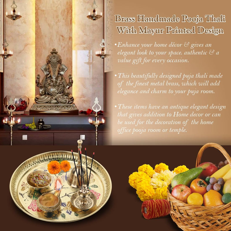 Pure Brass Peacock Thali Meenakari Art